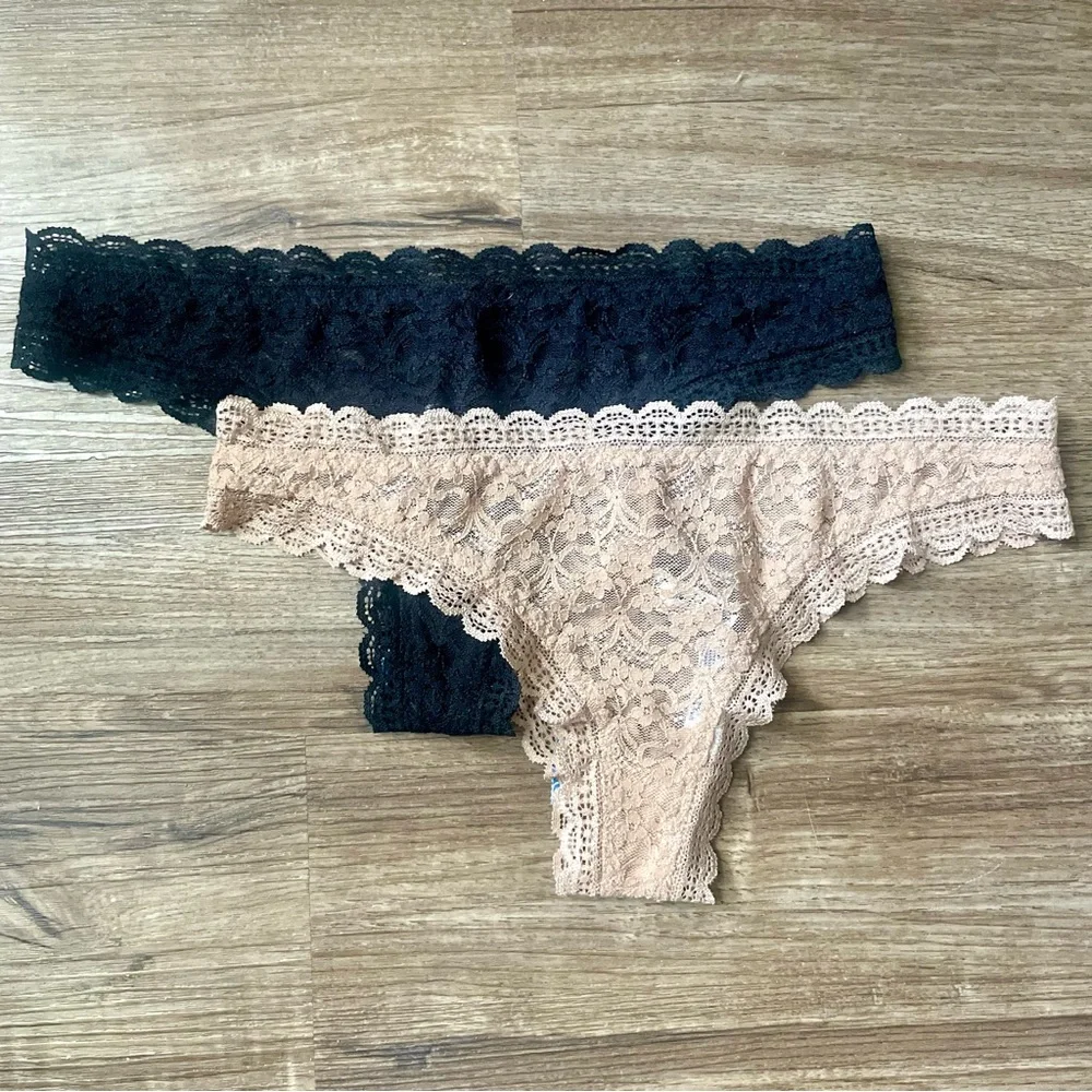 Free People Tanga Black & Nude Sheer Lace Panties Bundle